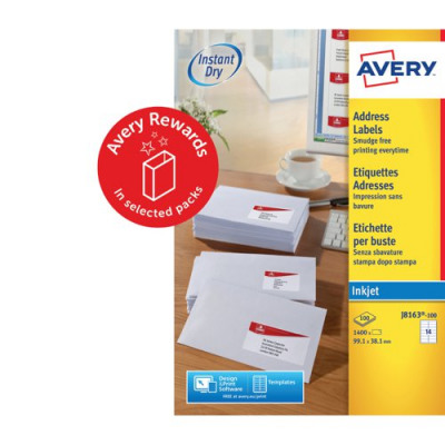 Avery Inkjet Address Labels For 1400 Labels 99.1x38.1mm White 100 Sheets