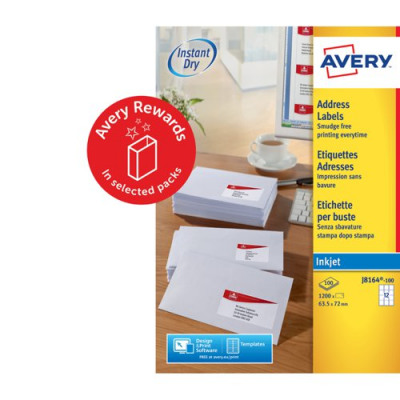 Avery Inkjet Address Labels 12 Per Page Labels 63.5x72mm White 100 Sheets