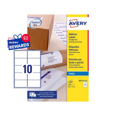 Avery Inkjet Address Labels 10 Per Page White 100 Sheets