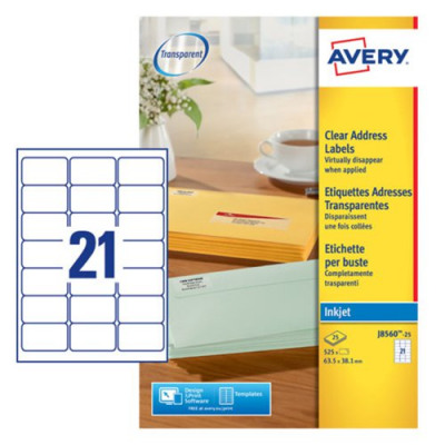 Avery Clear Addressing Labels 21 per Sheet 63.5x38.1mm 525 Labels