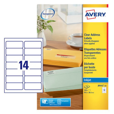 Avery Clear Addressing Labels 14 per Sheet 99.1x38.1mm 350 Labels