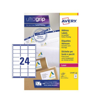 Avery White Laser Labels For Addressing 100 Sheets 2400 Labels Size 64x34mm FSC Pack 100