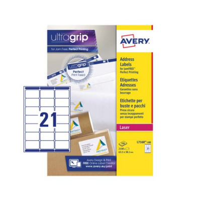 Avery White Laser Labels For Addressing 100 Sheets 2100 Labels Size 63.5x38.1mm FSC Pack 100