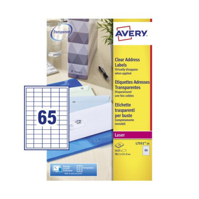 Avery Mini Laser Labels 38.1 x 21.2mm 65 Per Sheet Clear 1625 Labels