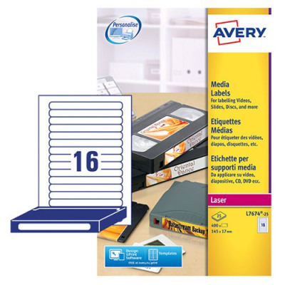 Avery Laser Labels Video Spine 145x17mm 16 Per Sheet White 400 Labels