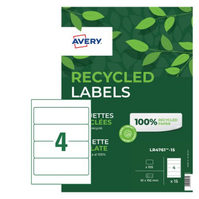 Avery Recycled Lever Arch Labels 4 Per Sheet White (Pack of 60) LR4761-15