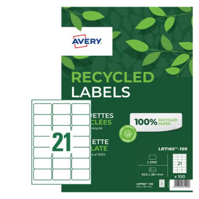 Avery Recycled Address Laser Labels 21 Per Sheet White Pack 100
