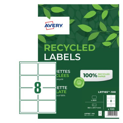 Avery Recycled Address Laser Labels 8 Per Sheet White Pack 100