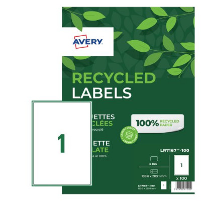 Avery Recycled Address Laser Labels 1 Per Sheet White Pack 100