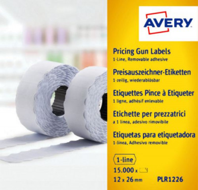Avery Labels for Labelling Gun 1-Line Removable White 12x26mm 1500 per Roll Pack 10