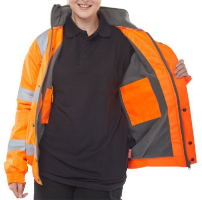 Beeswift High Visibility Fleece Lined Bomber Jacket Orange S
