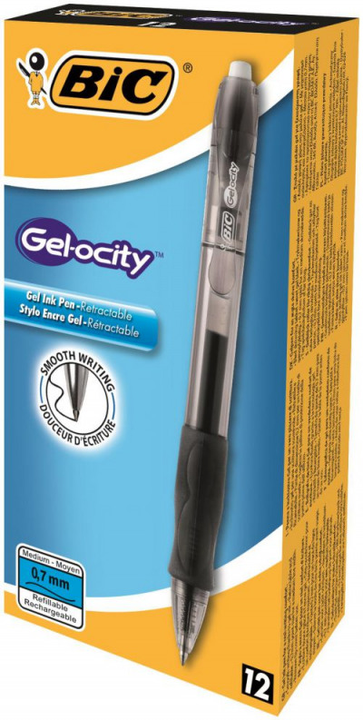 Bic Gelocity Gel Rollerball Pen Comfort Grip Retr 0.7mm Tip 0.3mm Line Black
