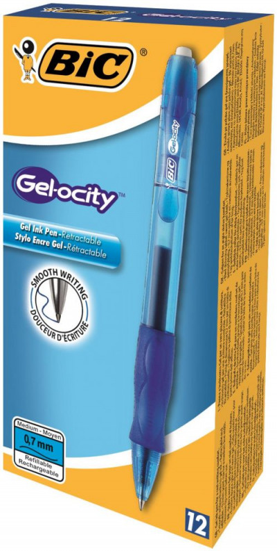 Bic Gelocity Gel Rollerball Pen Comfort Grip Retractable 0.7mm Tip 0.3mm Line Blue