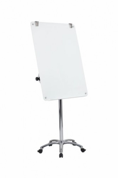 Glass Magnetic Drywipe Flipchart Easel 700x1000mm With Five-Star Base And Lockable Castors