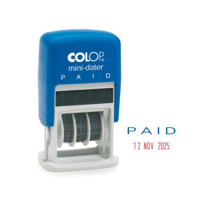COLOP Self Inking Mini Text and Date Stamp PAID S160L2