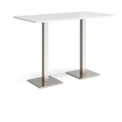 Brescia rectangular poseur table with flat square brushed steel bases 1600mm x 800mm - white