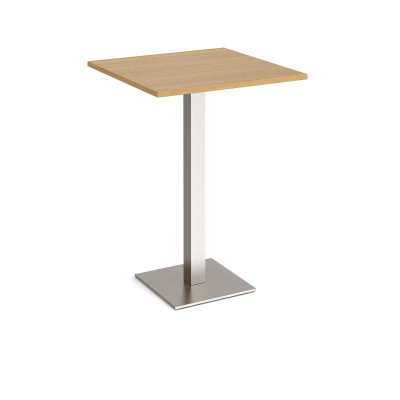 Brescia square poseur table with flat square brushed steel base 800mm - oak