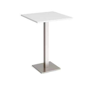 Brescia square poseur table with flat square brushed steel base 800mm - white