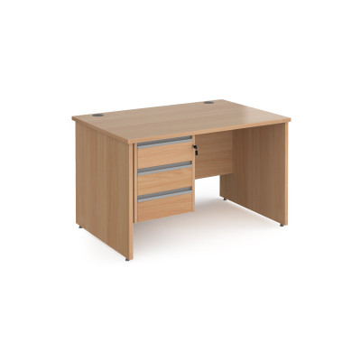 Contract 25 straight desk with 3 drawer silver pedestal and panel leg 1200mm x 800mm - beech