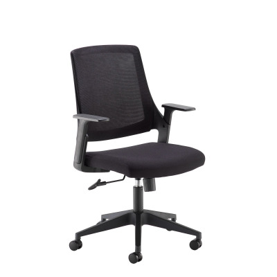Duffy black mesh back operator chair with black fabric seat and chrome/black base