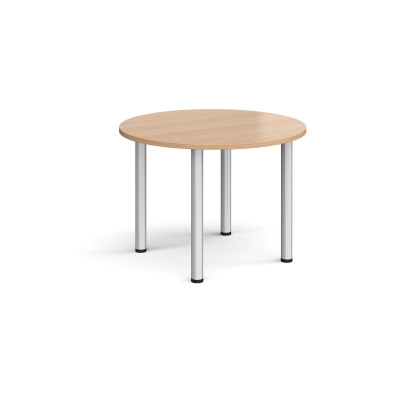 Circular silver radial leg meeting table 1000mm - beech