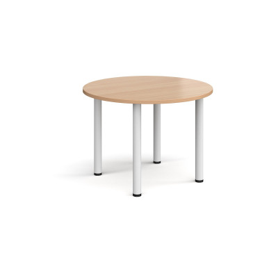 Circular white radial leg meeting table 1000mm - beech