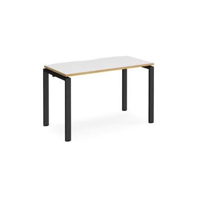 Adapt II single desk 1200mm x 600mm - black frame and white top with oak edging