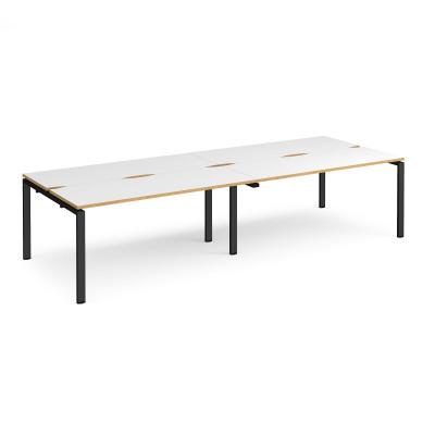 Adapt II double back to back desks 3200mm x 1200mm - black frame and white top with oak edging