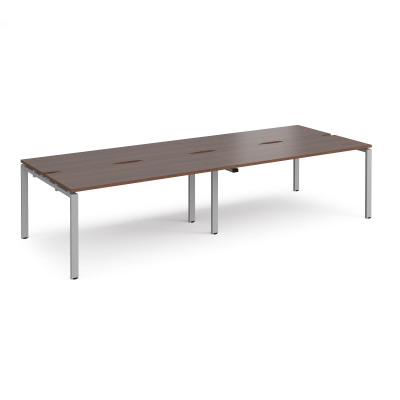 Adapt II double back to back desks 3200mm x 1200mm - silver frame and walnut top