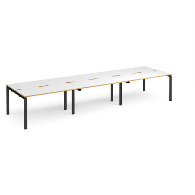 Adapt II triple back to back desks 4200mm x 1200mm - black frame and white top with oak edging