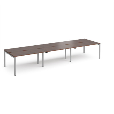 Adapt II triple back to back desks 4200mm x 1200mm - silver frame and walnut top