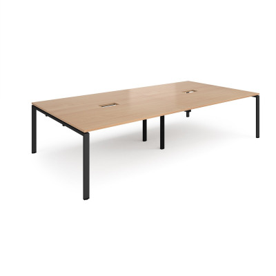 Adapt rectangular boardroom table 3200mm x 1600mm with 2 cutouts 272mm x 132mm - black frame and beech top