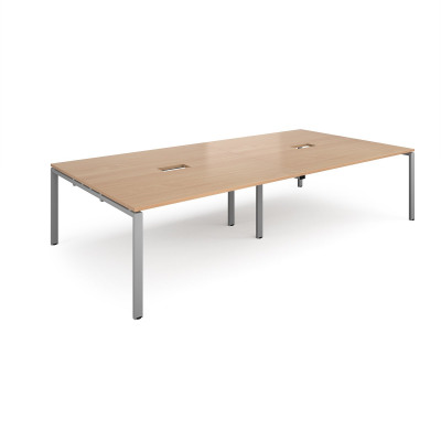 Adapt rectangular boardroom table 3200mm x 1600mm with 2 cutouts 272mm x 132mm - silver frame and beech top