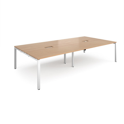 Adapt rectangular boardroom table 3200mm x 1600mm with 2 cutouts 272mm x 132mm - white frame and beech top
