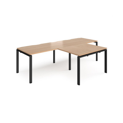 Adapt double straight desks 2800mm x 800mm with 800mm return desks - black frame and beech top