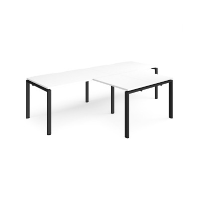 Adapt double straight desks 2800mm x 800mm with 800mm return desks - black frame and white top