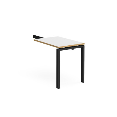 Adapt add on unit single return desk 800mm x 600mm - black frame and white top with oak edge