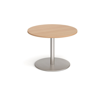 Eternal circular boardroom table 1000mm - brushed steel base and beech top