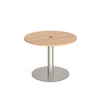 Eternal circular meeting table 1000mm with central circular cutout 80mm - brushed steel base and beech top