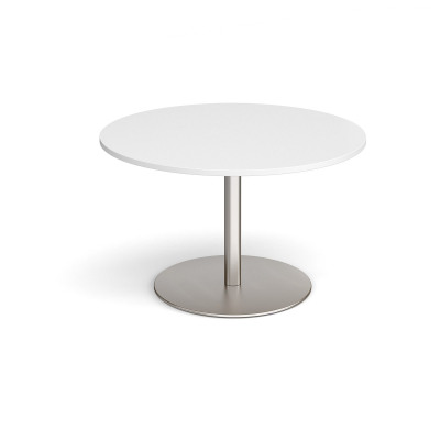 Eternal circular boardroom table 1200mm - brushed steel base and white top