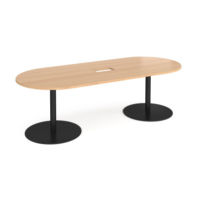 Eternal radial end boardroom table 2400mm x 1000mm with central cutout 272mm x 132mm - black base and beech top