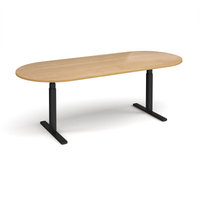 Elev8 Touch radial end boardroom table 2400mm x 1000mm - black frame and oak top