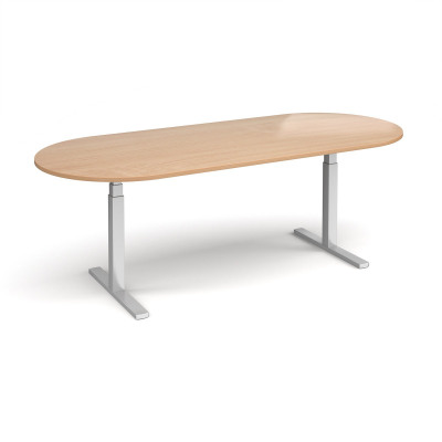 Elev8 Touch radial end boardroom table 2400mm x 1000mm - silver frame and beech top