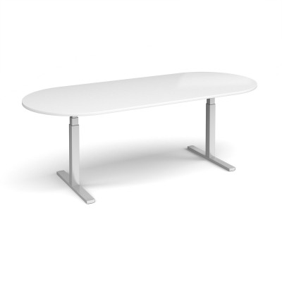 Elev8 Touch radial end boardroom table 2400mm x 1000mm - silver frame and white top