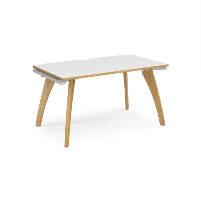 Fuze single desk 1400mm x 800mm - white frame and white top with oak edging