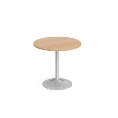 Genoa circular dining table with silver trumpet base 800mm - beech