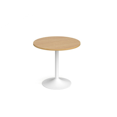 Genoa circular dining table with white trumpet base 800mm - oak