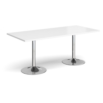 Genoa rectangular dining table with chrome trumpet base 1800mm x 800mm - white