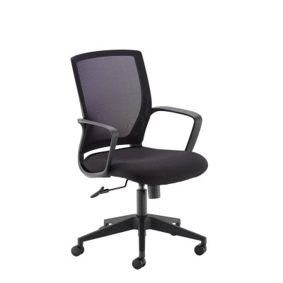 Jonas black mesh back operator chair with black fabric seat and chrome base