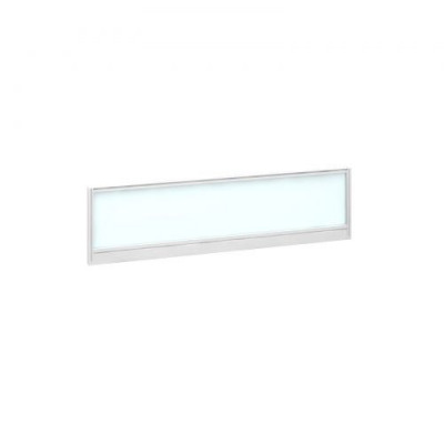 Straight glazed desktop screen 1400mm x 380mm - polar white with white aluminium frame